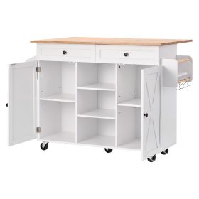 52in Kitchen Island Cart Rolling Storage Cabinet Table with Drawer Drop Leaf - White-Drop Leaf