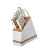 12-piece Forged Kitchen Knife Set in White with Wood Storage Block;  - 12-piece / Set