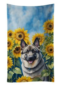 Norwegian Elkhound in Sunflowers Kitchen Towel Dish Cloths Guest Hand Towel Decorative Bathroom Towel for Face,Tea, Dishcloth, Kitchen and Bath