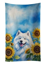 Samoyed in Sunflowers Kitchen Towel Dish Cloths Guest Hand Towel Decorative Bathroom Towel for Face,Tea, Dishcloth, Kitchen and Bath