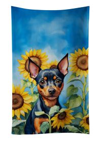 Miniature Pinscher in Sunflowers Kitchen Towel Dish Cloths Guest Hand Towel Decorative Bathroom Towel for Face,Tea, Dishcloth, Kitchen and Bath