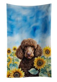 Chocolate Poodle in Sunflowers Kitchen Towel Dish Cloths Guest Hand Towel Decorative Bathroom Towel for Face,Tea, Dishcloth, Kitchen and Bath