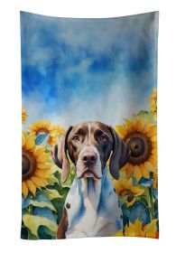 Pointer in Sunflowers Kitchen Towel Dish Cloths Guest Hand Towel Decorative Bathroom Towel for Face,Tea, Dishcloth, Kitchen and Bath