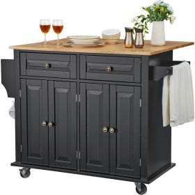 VEVOR Kitchen Island Cart Rolling Storage Cabinet on Wheel with Drawer & Shelves - Fully-Enclosed Mobile Type - Black