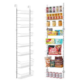 8-Tier Over the Door Pantry Organizer Hanging Storage Rack Adjustable Kitchen - 8 - White