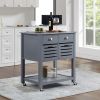 Mobile Rolling Kitchen Island Trolley Serving Cart with Underneath Drawer & Slide-Out Wire Storage Basket - Grey - Wood