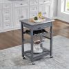 Mobile Rolling Kitchen Island Trolley Serving Cart with Underneath Drawer & Slide-Out Wire Storage Basket - Grey - Wood + Stainless Steel