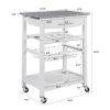 Mobile Rolling Kitchen Island Trolley Serving Cart with Underneath Drawer & Slide-Out Wire Storage Basket - White - Marble+Metal
