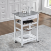 Mobile Rolling Kitchen Island Trolley Serving Cart with Underneath Drawer & Slide-Out Wire Storage Basket - White - Marble+Metal