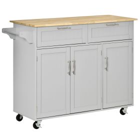 Rolling Kitchen Island, Kitchen Cart on Wheels with 2 Storage Drawers, 3 Door Cabinets and Towel Rack for Dining Room (Grey, 3-Doors) - Grey