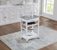 Mobile Rolling Kitchen Island Trolley Serving Cart with Underneath Drawer & Slide-Out Wire Storage Basket - White - Marble+Metal