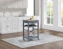 Mobile Rolling Kitchen Island Trolley Serving Cart with Underneath Drawer & Slide-Out Wire Storage Basket - Grey - Wood + Stainless Steel