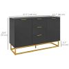 Sideboard Storage Cabinet with 3 Drawers, Adjustable Shelves and Doors, Kitchen Buffet Cabinet for Dining Room, Black - Black