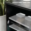 Modern Kitchen Sideboard, Stackable Storage Cabinet, Sliding Glass Door Console, Cupboard Serving Buffet for Kitchen & Dining Room, Black - Black