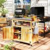 Outsunny Outdoor Grill Cart w/ Stainless Steel Top, Solid Wood Outdoor Kitchen Island w/ Wheels, Storage Cabinets, Natural Wood - default