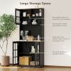 Kitchen Buffet with Hutch, Storage Pantry with 3 Cabinets, 2 Open Shelves and Large Countertop, Black - Black