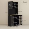 Kitchen Buffet with Hutch, Storage Pantry with 3 Cabinets, 2 Open Shelves and Large Countertop, Black - Black