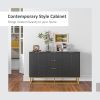 Sideboard Storage Cabinet with 3 Drawers, Adjustable Shelves and Doors, Kitchen Buffet Cabinet for Dining Room, Black - Black