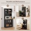 Kitchen Buffet with Hutch, Storage Pantry with 3 Cabinets, 2 Open Shelves and Large Countertop, Black - Black