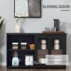 Modern Kitchen Sideboard, Stackable Storage Cabinet, Sliding Glass Door Console, Cupboard Serving Buffet for Kitchen & Dining Room, Black - Black