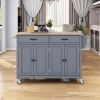 Kitchen Island Cart with Solid Wood Top and Locking Wheels,54.3 Inch Width,4 Door Cabinet and Two Drawers,Spice Rack, Towel Rack (Grey Blue) - as Pic