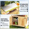 Outsunny Outdoor Grill Cart w/ Stainless Steel Top, Solid Wood Outdoor Kitchen Island w/ Wheels, Storage Cabinets, Natural Wood - default