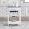 Mobile Rolling Kitchen Island Trolley Serving Cart with Underneath Drawer & Slide-Out Wire Storage Basket - White - Marble+Metal