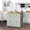 HOMCOM Rolling Kitchen Island with Rubber Wood Top, Spice/Towel Rack, Storage Drawers, Mobile Cart for Dining Room, Gray - Gray