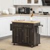 HOMCOM Rolling Kitchen Cart, Brown Oak with Rubberwood Top, Spice Rack, Towel Rack, and Drawers - Brown