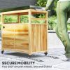 Outsunny Outdoor Grill Cart w/ Stainless Steel Top, Solid Wood Outdoor Kitchen Island w/ Wheels, Storage Cabinets, Natural Wood - default