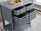 Mobile Rolling Kitchen Island Trolley Serving Cart with Underneath Drawer & Slide-Out Wire Storage Basket - Grey - Wood
