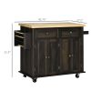 HOMCOM Rolling Kitchen Cart, Brown Oak with Rubberwood Top, Spice Rack, Towel Rack, and Drawers - Brown