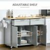 Rolling Kitchen Island, Kitchen Cart on Wheels with 2 Storage Drawers, 3 Door Cabinets and Towel Rack for Dining Room (Grey, 3-Doors) - Grey