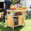Outsunny Outdoor Grill Cart w/ Stainless Steel Top, Solid Wood Outdoor Kitchen Island w/ Wheels, Storage Cabinets, Natural Wood - default