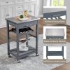 Mobile Rolling Kitchen Island Trolley Serving Cart with Underneath Drawer & Slide-Out Wire Storage Basket - Grey - Wood + Stainless Steel