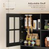 Kitchen Buffet with Hutch, Storage Pantry with 3 Cabinets, 2 Open Shelves and Large Countertop, Black - Black