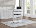 Mobile Rolling Kitchen Island Trolley Serving Cart with Underneath Drawer & Slide-Out Wire Storage Basket - White - Marble+Metal