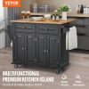 VEVOR Kitchen Island Cart Rolling Storage Cabinet on Wheel with Drawer & Shelves - Fully-Enclosed Mobile Type - Black
