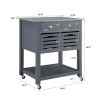 Mobile Rolling Kitchen Island Trolley Serving Cart with Underneath Drawer & Slide-Out Wire Storage Basket - Grey - Wood
