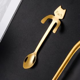 1pc Cute Kawaii Cat Spoon; Flatware; Creative Coffee Drinking Tools; Kitchen Gadget (Color: Golden)